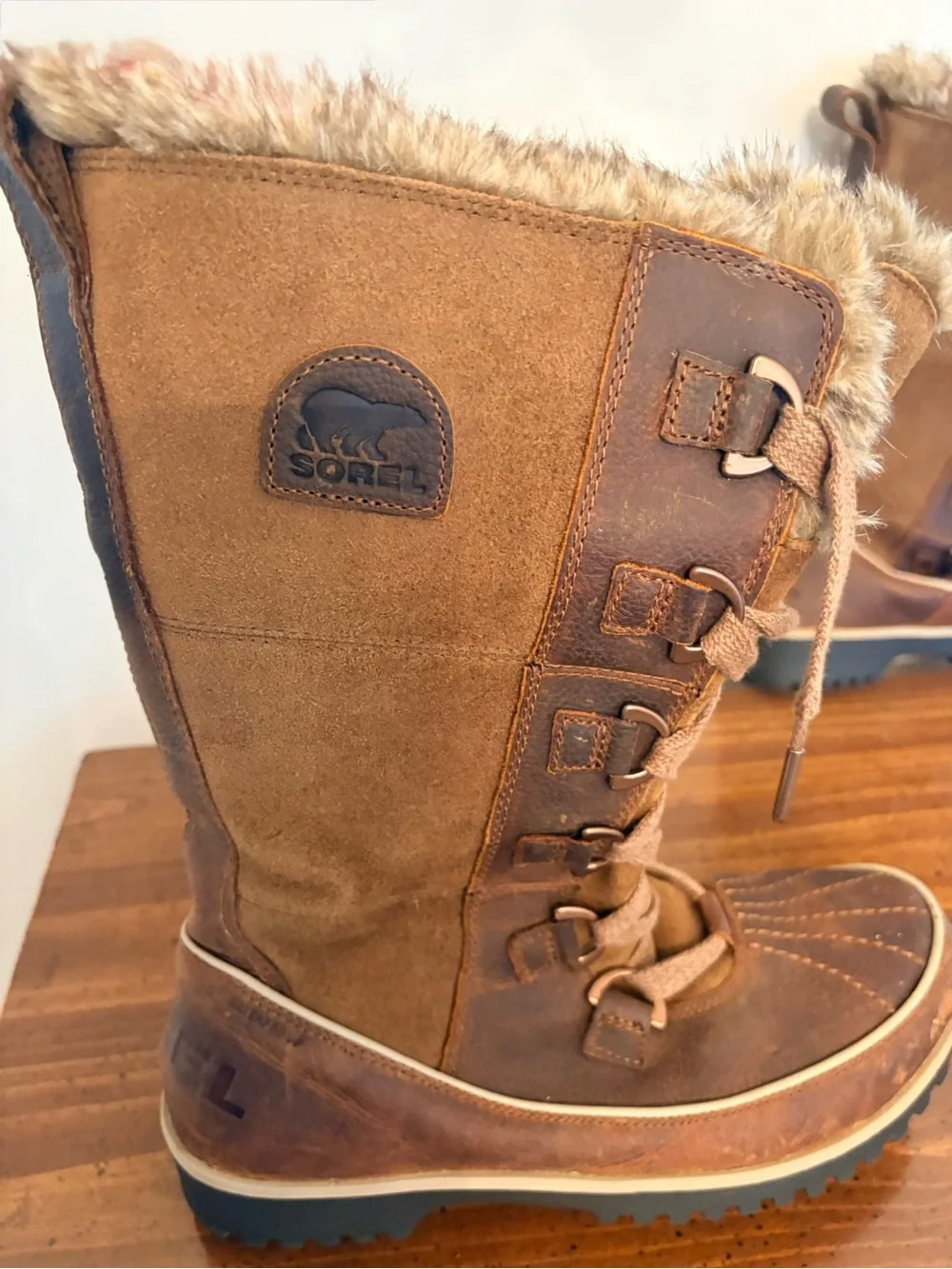 Sorel Women's Tan/Brown Fur-Trim Lace-Up Winter Boots Warm Leather Outdoors